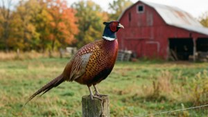 Pheasant on Farm Fence