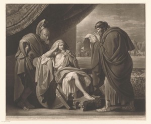 Philippus van Acarnanië leest een brief voor aan Alexander de Grote
