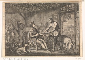 Philips II, koning van Spanje wordt opgenomen in de hut van een arme boer, ca. 1560