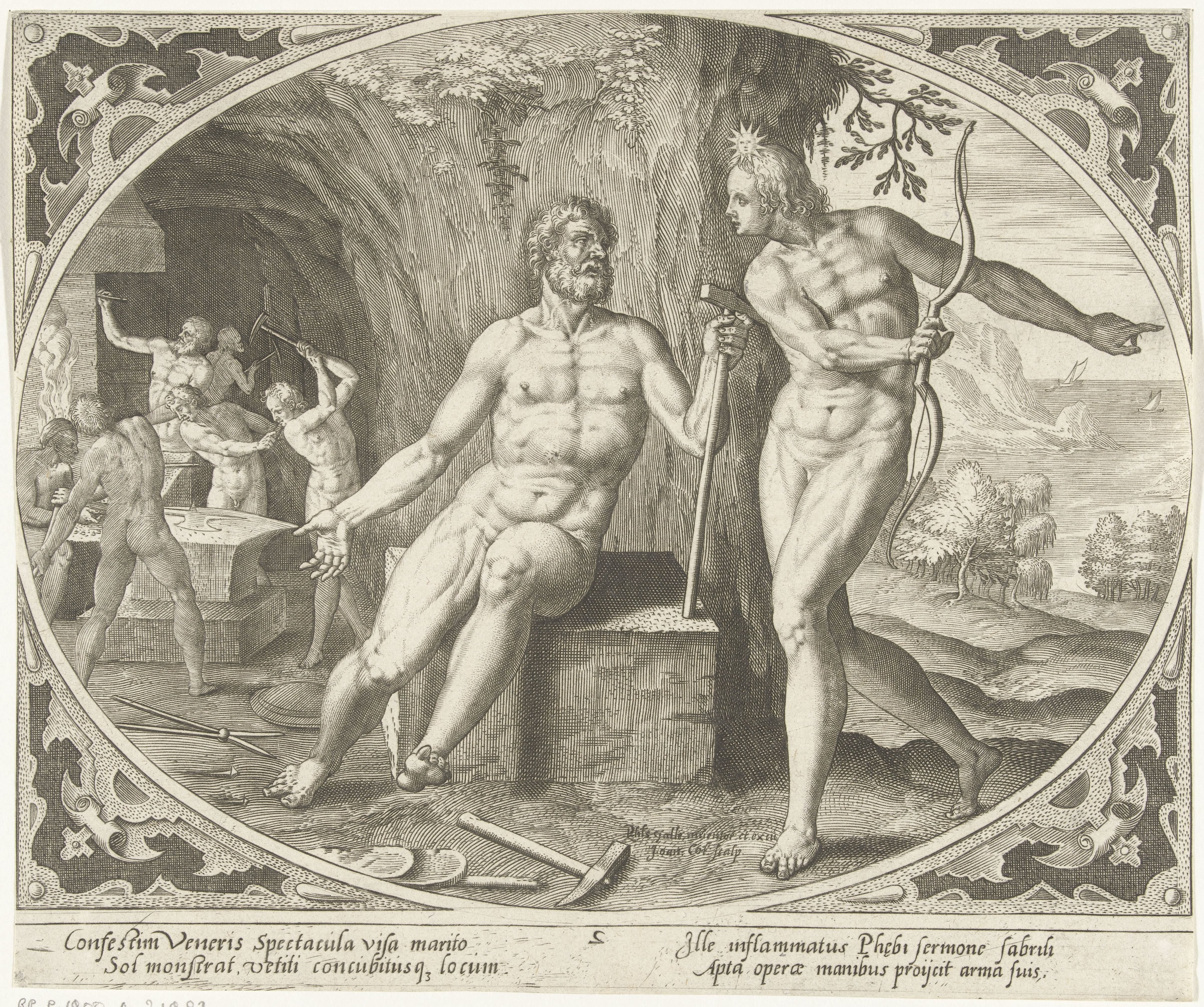 Phoebus brengt Vulcanus op de hoogte van het overspel by Jan Collaert (II)