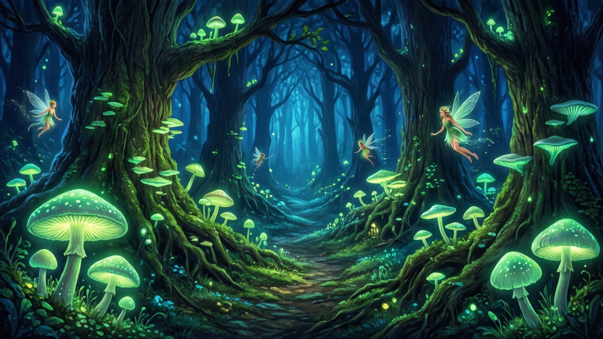 Phosphorus Mushroom Forest by Wallpapers.art Studio