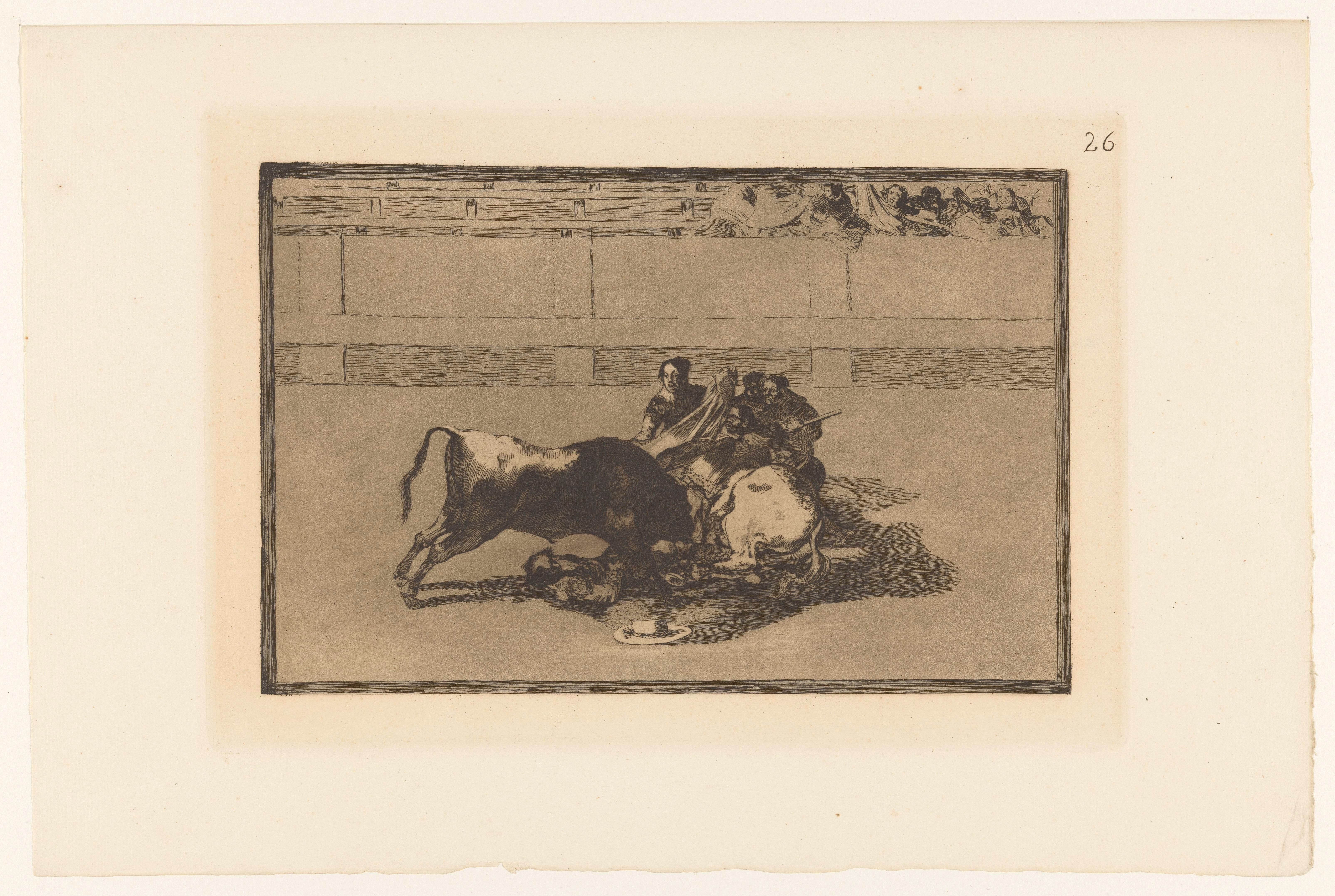 Picador van zijn paard gevallen by Francisco de Goya
