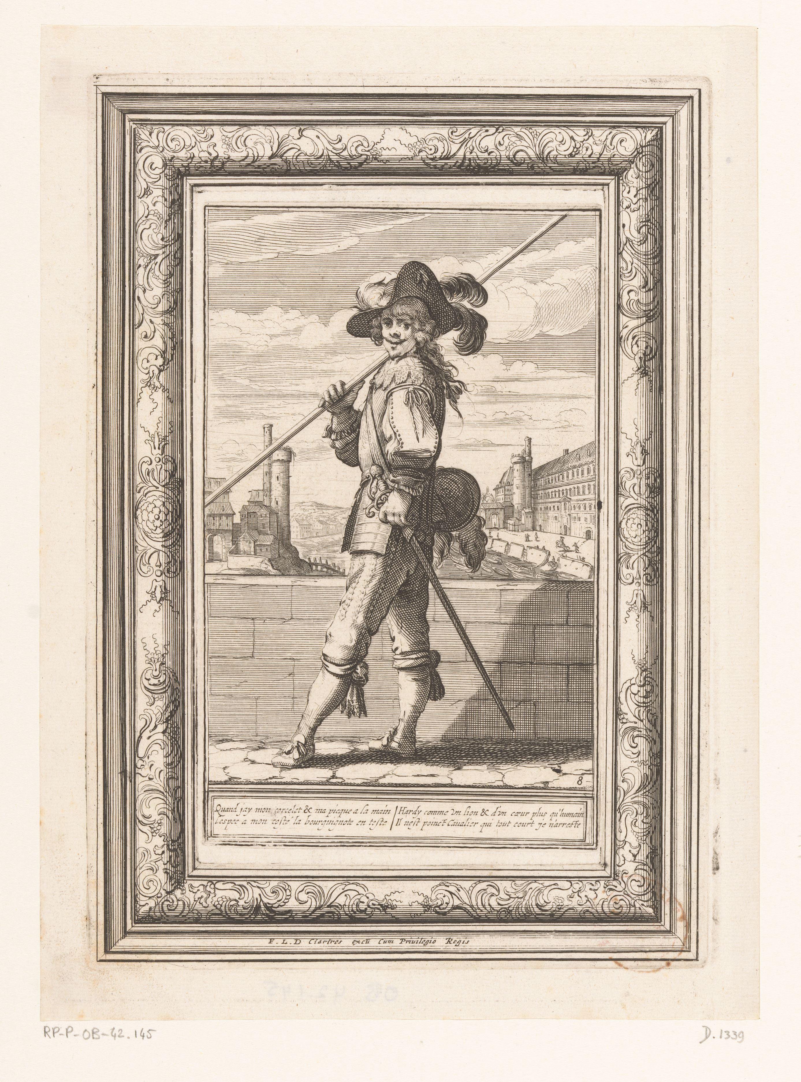 Piekdrager in harnas, gekleed volgens de mode van ca. 1630 by Abraham Bosse