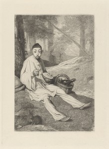 Pierrot en een konijn in een landschap