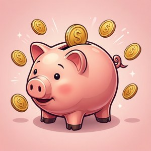 Piggy Bank with Floating Coins
