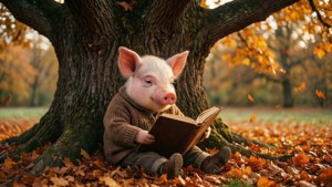 Piglet Reading Autumn