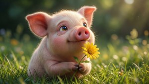 Piglet with Yellow Flower