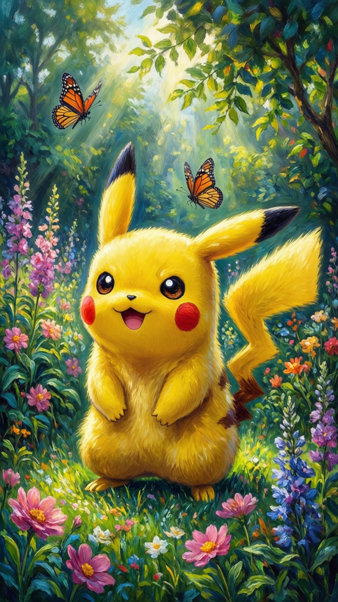 Pikachu in Flower Garden by Wallpapers.art Studio