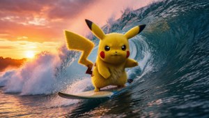 Pikachu Surfing Sunset