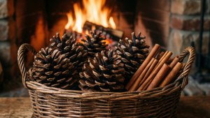 Pine Cone Basket Fireplace