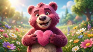 Pink Bear in Flower Field