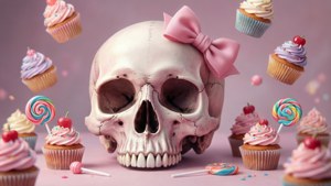 Pink Bow Cupcake Skull