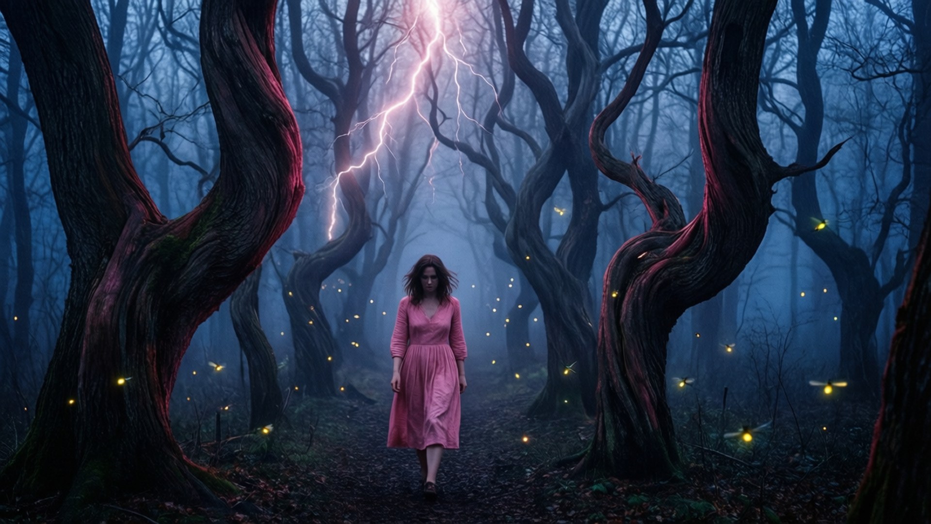 Pink Dress Through Pines by Wallpapers.art Studio