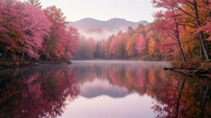 Pink Fall Lake Serenity