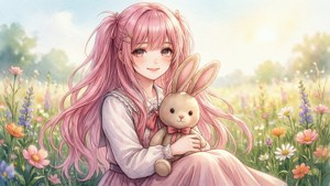 Pink Hair Bunny Field