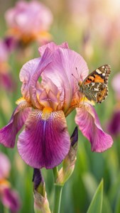 Pink Iris and Butterfly