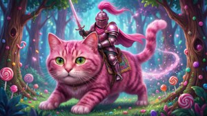 Pink Knight's Feline Ride