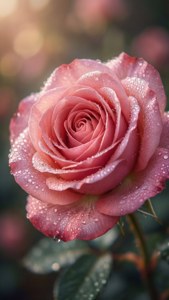 Pink Rose with Dewdrops