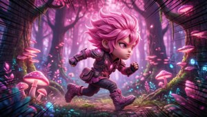 Pink Runner in Glowing Forest