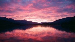 Pink Sunset Lake Reflection