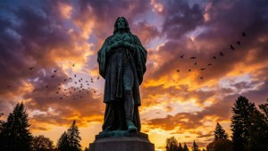 Pioneer Statue at Sunset