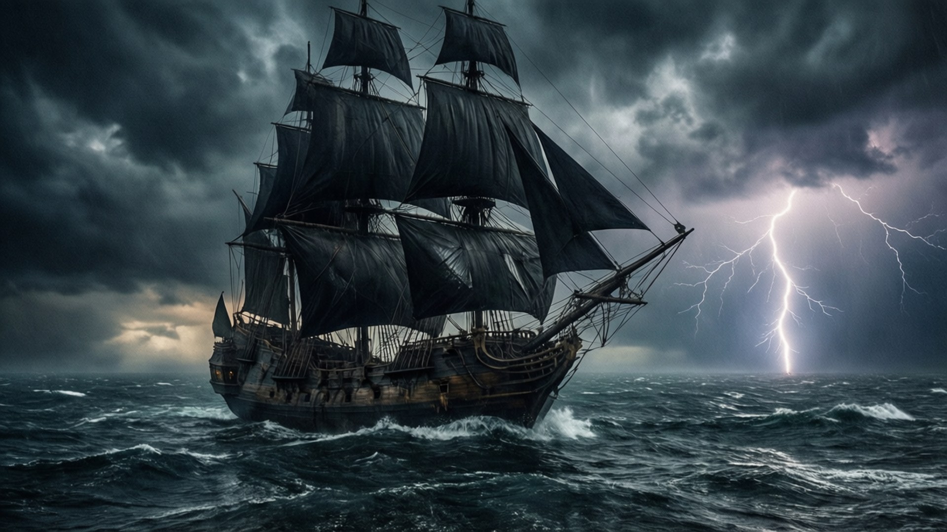 Pirate Ship Storm by Wallpapers.art Studio
