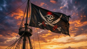 Pirate Ship Sunset Flag