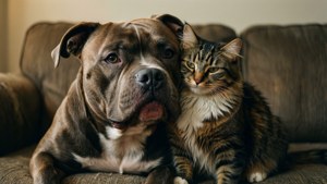 Pitbull and Cat Cuddle