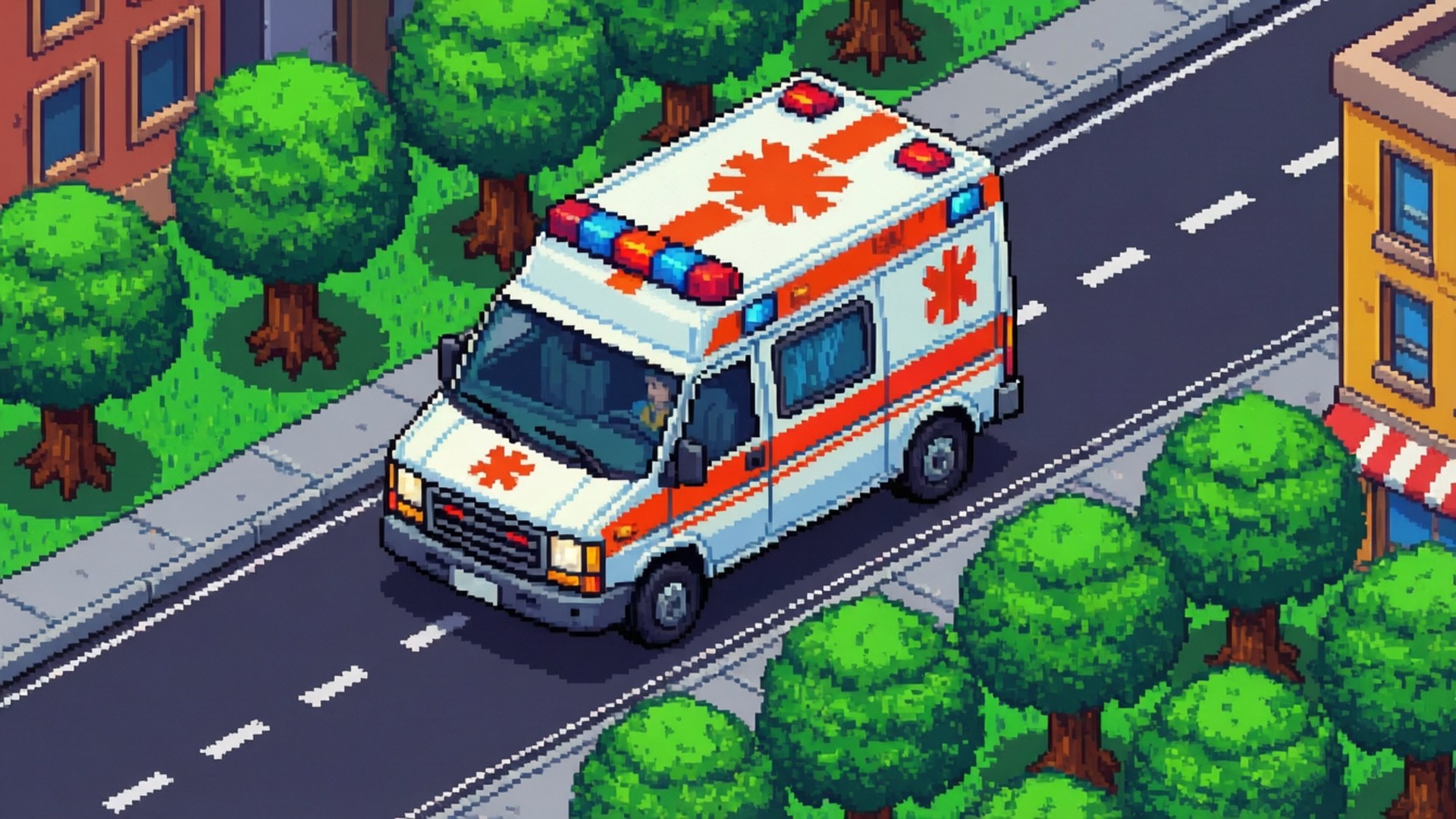 Pixel Ambulance Drive by Wallpapers.art Studio