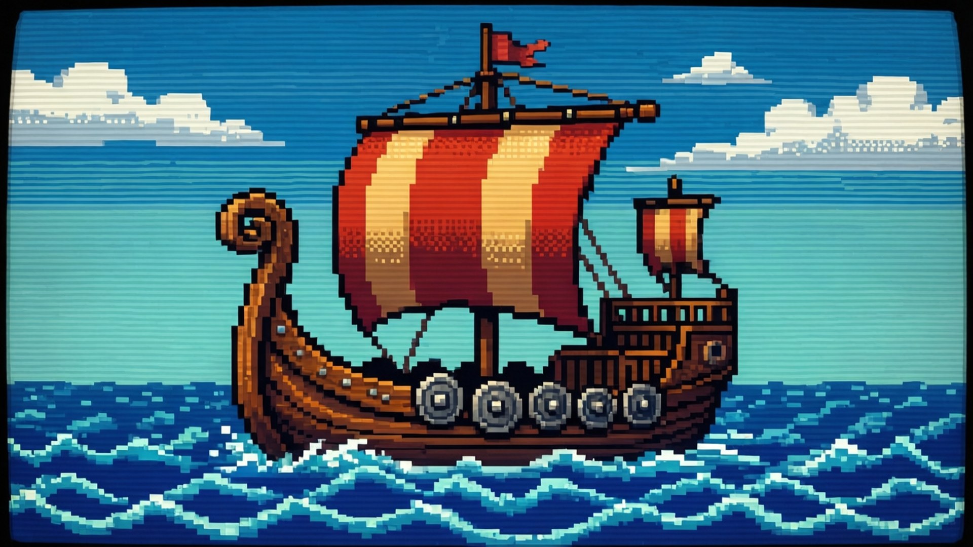 Pixel Art Longship by Wallpapers.art Studio