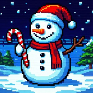 Pixel Art Snowman Retro