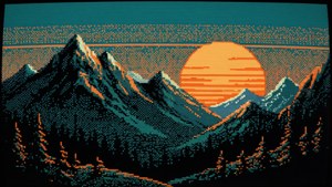 Pixel Sunset Mountains