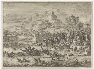 Placidus verslaat de Joden bij de Jordaan en drijft ze in de rivier