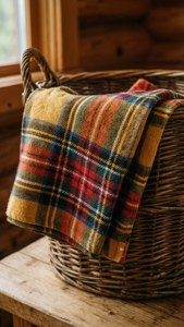 Plaid Tea Towel on Basket