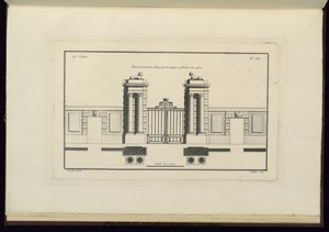 Plan et elevation d'une porte propre a fermer un parc