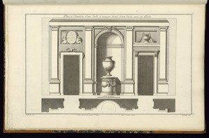 Plan et Elevation d'une Salle à manger Ornée d'une niche avec un Poële