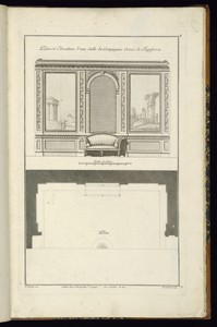 Plan et Elevation d'une Salle de Compagnie Ornée de Tapisserie