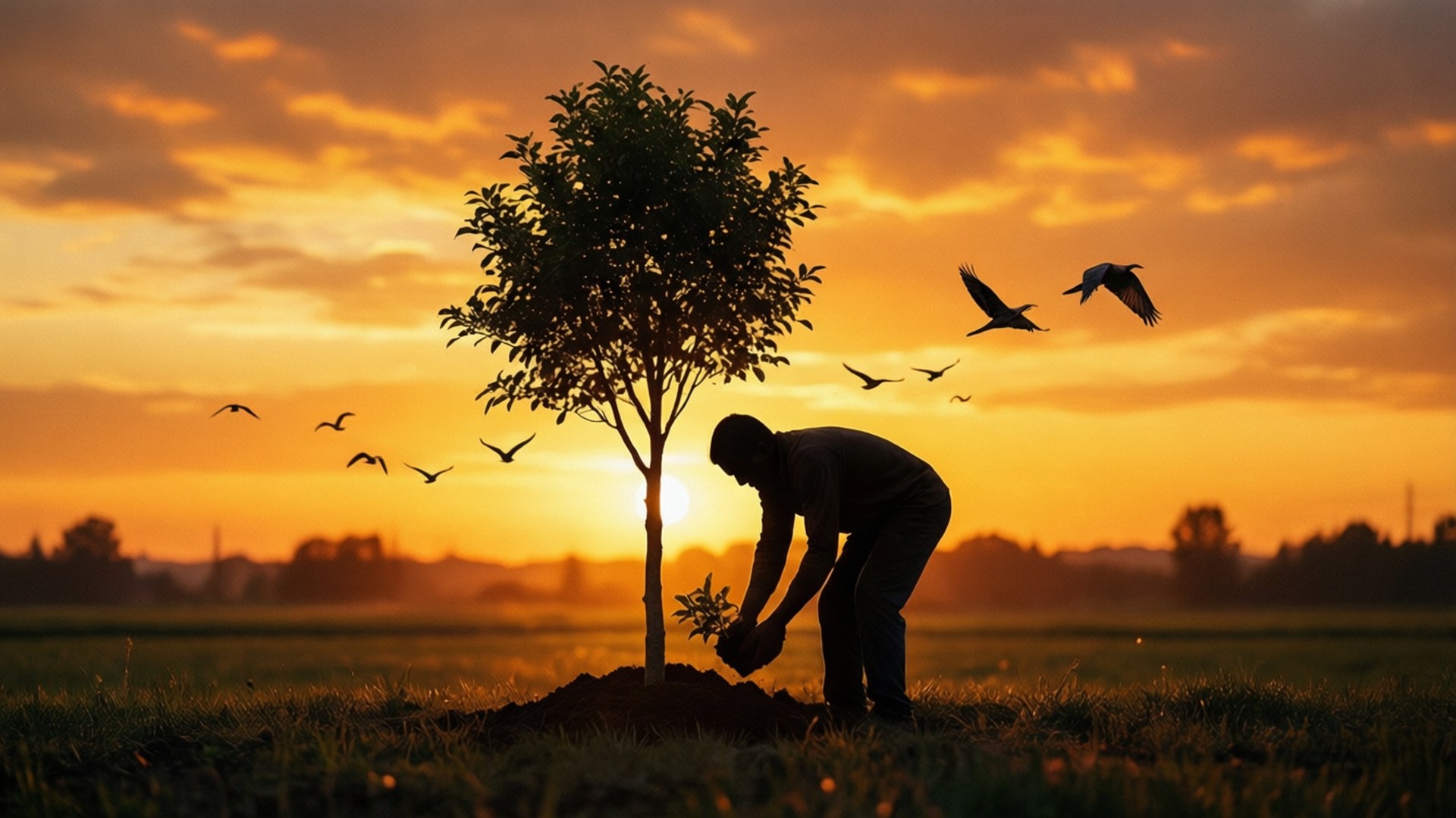 Planting at Sunset by Wallpapers.art Studio