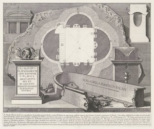 Plattegrond en fragmenten uit graftombe bij Vigna Casali