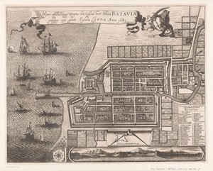 Plattegrond en gezicht op Batavia