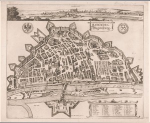 Plattegrond en gezicht op Regensburg