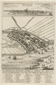 Plattegrond van Amsterdam met stadsgezicht, 1300