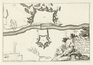 Plattegrond van de stad Venlo en het fort Sint-Michiel