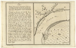 Plattegrond van een bocht in een rivier en een schaardijk