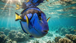 Playful Blue Tang Upside Down