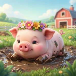 Playful Kawaii Pig