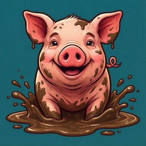 Playful Pig in Mud Puddle