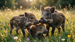 Playful Piglets in Meadow