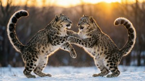 Playful Standoff at Sunset