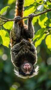 Playful Tamarin Upside Down